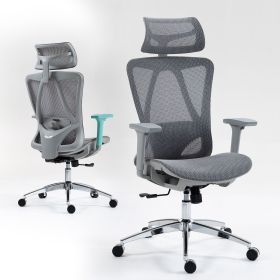 Ergonomic High Back Mesh Office Chair with Adjustable Headrest & Lumbar Support, Breathable Mesh Desk Chair with Padded Seat (Color: Gery)