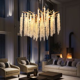 24-inch Modern Golden Pendant Light with Cascading Crystal Strands, Ideal for Living Room, Dining Room and Foyer (Material: Iron, Color: Gold)
