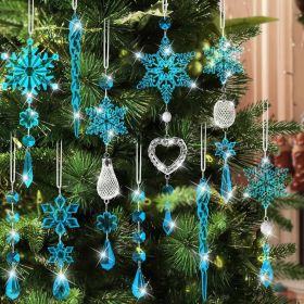Crystal Ornaments Christmas Tree Decorations - 21pcs Christmas Tree Ornaments Sparkling Dazzling Festival Party Decoration Crystal Snowflake Desi (Color: Blue)