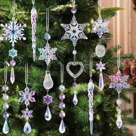 Crystal Ornaments Christmas Tree Decorations - 21pcs Christmas Tree Ornaments Sparkling Dazzling Festival Party Decoration Crystal Snowflake Desi (Color: Colorful)