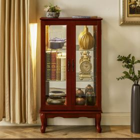 Curio Cabinet Lighted Curio Diapaly Cabinet with Adjustable Shelves and Mirrored Back Panel, Tempered Glass Doors (Cherry, 3 Tier) (Color: as Pic)