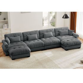U Shaped Sectional Sofa Cloud Couch with Movable Ottomans (Color: as Pic)
