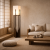 Minimalist Japanese Zen Floor Lamp, Solid Wood Standing Lamp with Soft Fabric Shade , soft ambient light perfect for bedrooms, living rooms