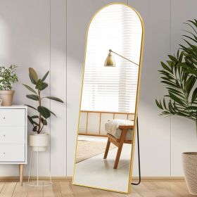Floor Standing Mirror, Wall Mirror with Stand Aluminum Alloy Thin Frame,21''*64'' (Color: Gold-arched-64IN)