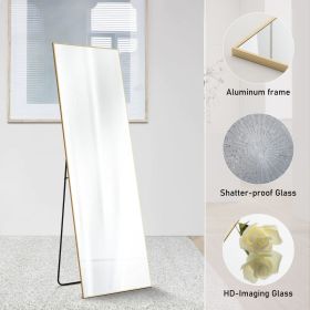 Floor Standing Mirror, Wall Mirror with Stand Aluminum Alloy Thin Frame,21''*64'' (Color: Gold-rect-64IN)