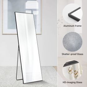 Floor Standing Mirror, Wall Mirror with Stand Aluminum Alloy Thin Frame,21''*64'' (Color: Black-rect-64IN)