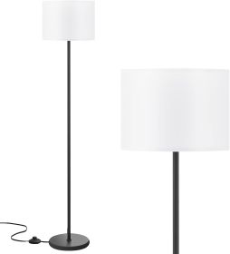Modern Floor Lamp Simple Design with White Shade, Foot Pedal Switch, 60" Small Tall Lamps for Living Room Bedroom Office Dining Room Kitchen (Color: Black pole with white fabric shade)