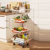 Foldable storage trolley with wheels, home storage basket, removable fruit and vegetable storage basket