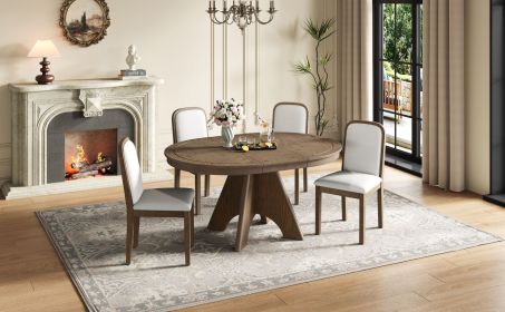 TREXM Vintage Extendable Dining Table Set for 4-6 with 4 Upholstered Chairs (Color: as Pic)