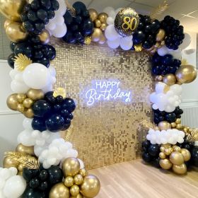 White and Gold Balloons Garland Kit, 124pcs White Metallic Gold Confetti Balloon Arch Kit for Wedding (Color: Black White Gold)
