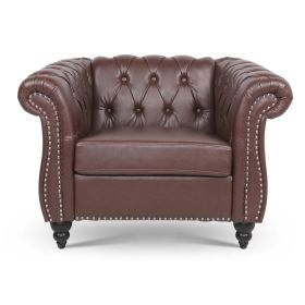 1 Seater Sofa For Living Room (Color: Dark Brown)