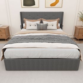 Queen Size Bed Frame with Storage - Lift Up Storage Bed with Modern Wingback Headboard, USB Ports (Color: as Pic)