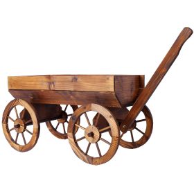 Wood Wagon Flower Planter Pot Stand W/Wheels Home Garden Outdoor Decor (Color: as Pic)