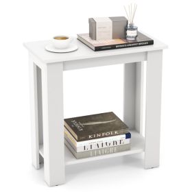 2-Tier Modern Compact End Table with Storage Shelf (Color: White)