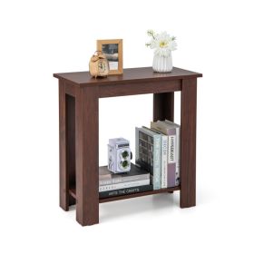 2-Tier Modern Compact End Table with Storage Shelf (Color: Brown)