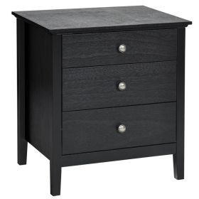 Nightstand Beside End Side Table Organizer with 3 Drawers (Color: Black)