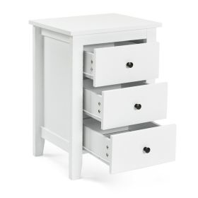 2 Pieces Nightstand End Beside Table with 3 Drawers (Color: White)