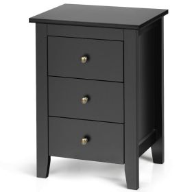 2 Pieces Nightstand End Beside Table with 3 Drawers (Color: Black)