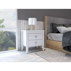 Breeze Four-Legged Modern Bedroom Nightstand, with Two Drawers, Black (Color: White)
