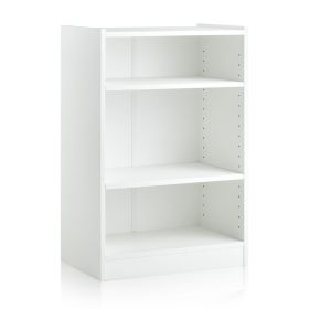 3-Tier Bookcase Open Display Rack Cabinet with Adjustable Shelves (Color: White)