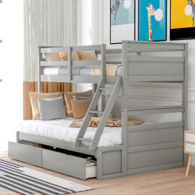 Twin over Full Bunk Bed with Storage (Color: Gray)
