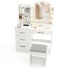 Makeup Vanity Desk Dressing Table and Stool Set with Mirror and Lights