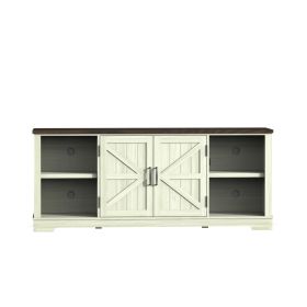 TV Stand for 80 Inch TV, Entertainment Center with Storage Cabinets, Mid Century Modern Media TV Console Table for Living Room Bedroom (Color: Cream)