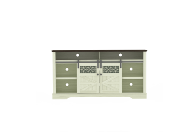 Farmhouse TV Stand with Sliding Barn Door & Drawer, 75" Rustic Entertainment Center for TVs up to 75", Buffet Storage Cabinet for Living Room (Color: Cream)