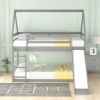 Twin Size Bunk House Bed with Slide and Ladder