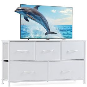 Dresser for Bedroom Storage Drawers Fabric Storage Tower with 5 Drawers, Chest of Drawers with Fabric Bins (Color: White)