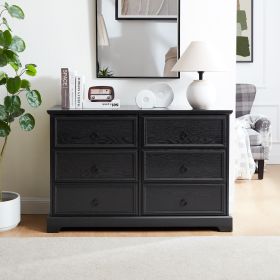 Modern Farmhouse 6-Drawer Chest of Drawers for Bedroom, Wooden Bedroom Drawer Dresser with 6 Storage Drawers,6 Drawer Dresser Chests for Bedroom (Material: MDF, Color: Black)