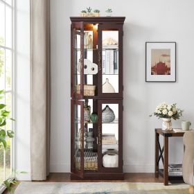 Lighted Glass Curio Display Cabinet,Display Cabinet,Glass Storage Cabinet Glass Wine cabinet Wood Frame Toy Display for Living Room, Kitchen (Color: Cherry)