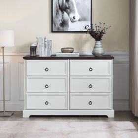 Modern Farmhouse 6-Drawer Chest of Drawers for Bedroom, Wooden Bedroom Drawer Dresser with 6 Storage Drawers,6 Drawer Dresser Chests for Bedroom (Material: MDF, Color: White)