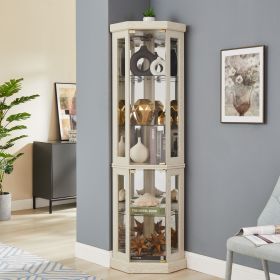 Corner Glass Cabinet Lighted Curio Cabinet Corner Display Case for Living Room, Curio Cabinet, Antique collection, Wine (Material: MDF+glass, Color: Antique White)