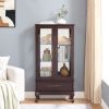 Curio Cabinet Lighted Glass Cabinet Glass Wine Cabinet Curio Display Cabinet with Adjustable Glass Shelves 2 Doors and 1 drawer Cabinet Sideboard With