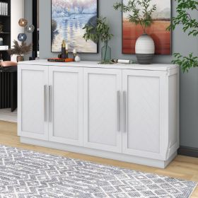 Sideboard with 4 Doors Large Storage Space Buffet Cabinet with Adjustable Shelves and Silver Handles for Kitchen,Dining Room,Living Room (Material: MDF, Color: White)