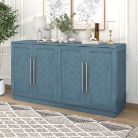 Sideboard with 4 Doors Large Storage Space Buffet Cabinet with Adjustable Shelves and Silver Handles for Kitchen,Dining Room,Living Room (Material: MDF, Color: Antique Blue)