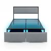 Full/Queen/Twin Size Bed Frame with LED Lights Drawer and Metal Slats