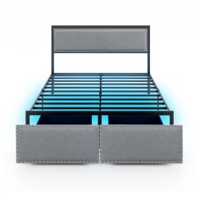 Full/Queen/Twin Size Bed Frame with LED Lights Drawer and Metal Slats (size: Full Size)
