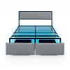 Full/Queen/Twin Size Bed Frame with LED Lights Drawer and Metal Slats