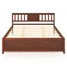 Wooden Platform Bed with Headboard and Wood Slat Support (size: Queen Size)
