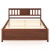 Wooden Platform Bed with Headboard and Wood Slat Support