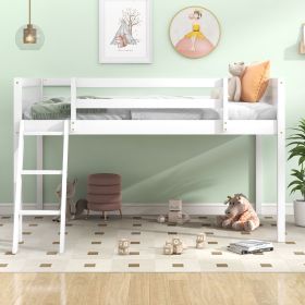 Twin Size Wood Low Loft Bed with Ladder, ladder can be placed on the left or right (Color: White)