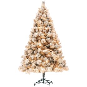 Pre-Lit Artificial Christmas Tree with Clear Lights and Tips, Snow Flocked Christmas Tree with Metal Stand, Hinged Xmas Tree for Home Office Holi (Color: Green, size: 6.5ft)