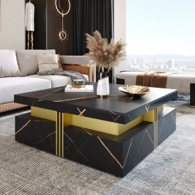 Modern Square Storage Coffee Table With 4 Drawers (Material: MDF, Color: Black)