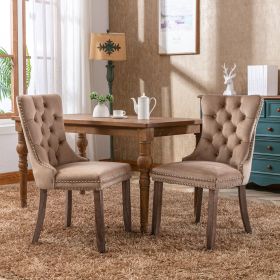 Modern High-end Tufted Solid Wood Contemporary Velvet Upholstered Dining Chair with Wood Legs Nailhead Trim 2-Pcs Set (Color: Khaki, Material: Velvet)