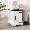 Farmhouse End table Nightstand Rectangular Farmhouse End Table with Barn Door and Adjustable Storage Shelf, Rustic Sofa Side Table for Living Room