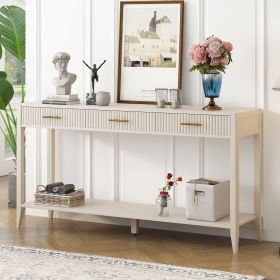 High-Quality Entryway Console Table with Vertical Stripe Drawers, Long Legs,Suitable for Entryway, Hallway, Living Room, Foyer, Corridor (Material: MDF, Color: White)
