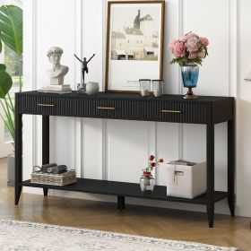 High-Quality Entryway Console Table with Vertical Stripe Drawers, Long Legs,Suitable for Entryway, Hallway, Living Room, Foyer, Corridor (Material: MDF, Color: Black)