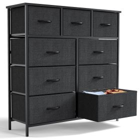 Dresser For Bedroom With 9 Fabric Storage Drawer Wardrobe Tall Chest Organizer Closet Adult Kids Clothes Cabinet Furniture (Color: Black)